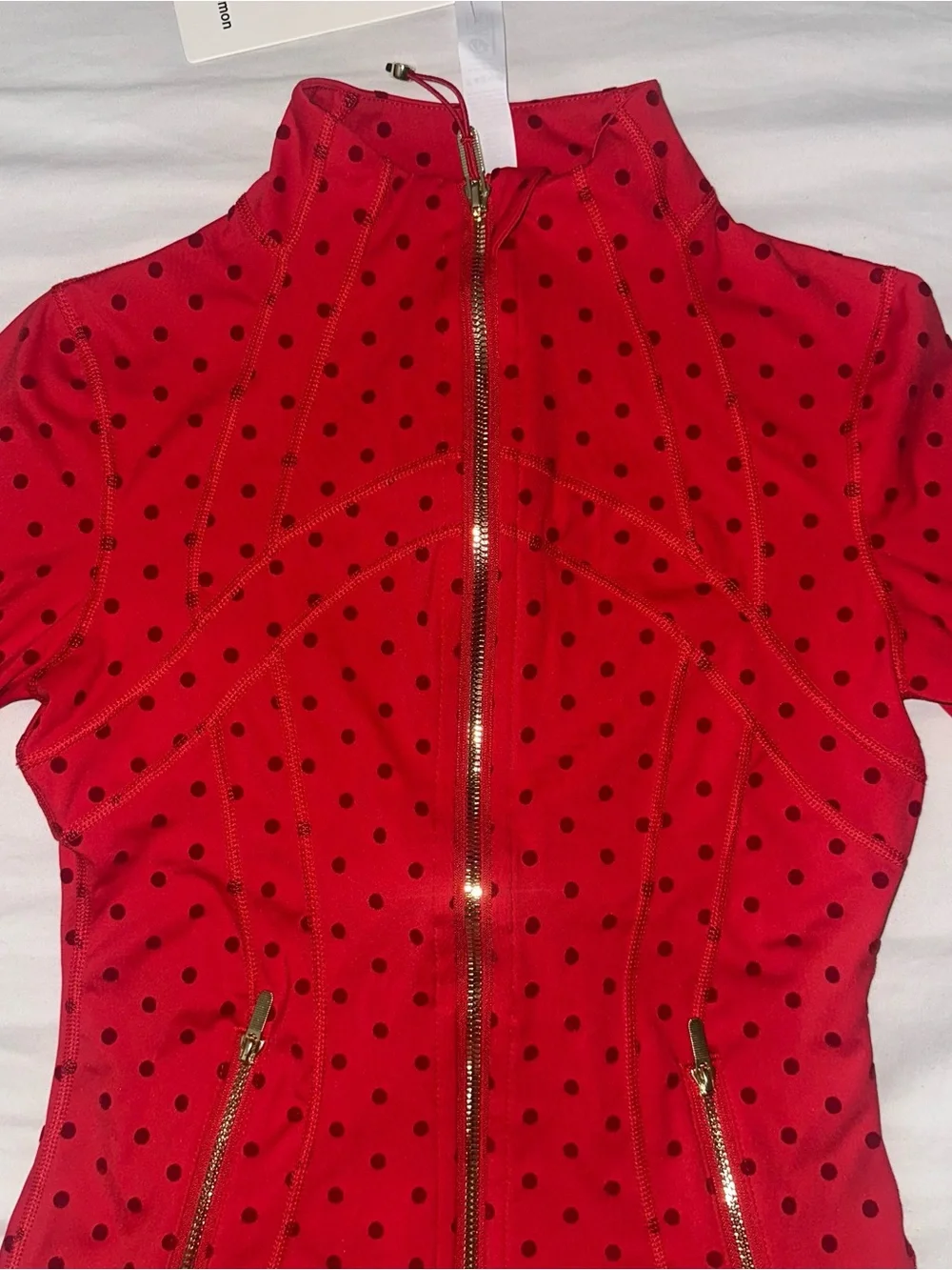 lululemon athletica Red Polka Dot Zip-Up Bomber Jacket